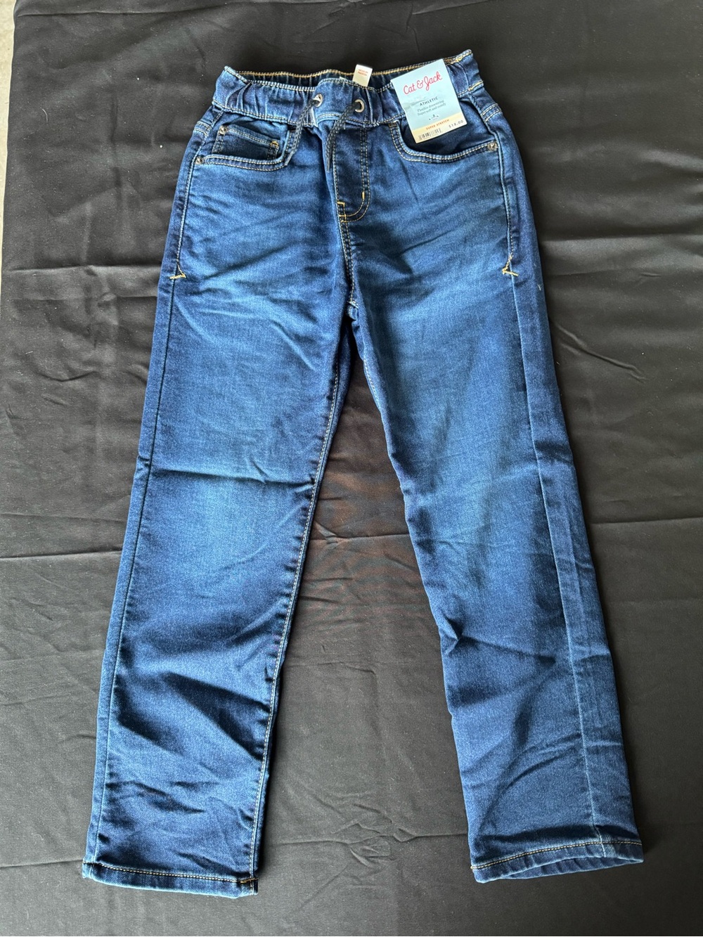 Cat & Jack Boys Size 8 Athletic Pull On Jeans Flexible Drawstring Stretch NWT